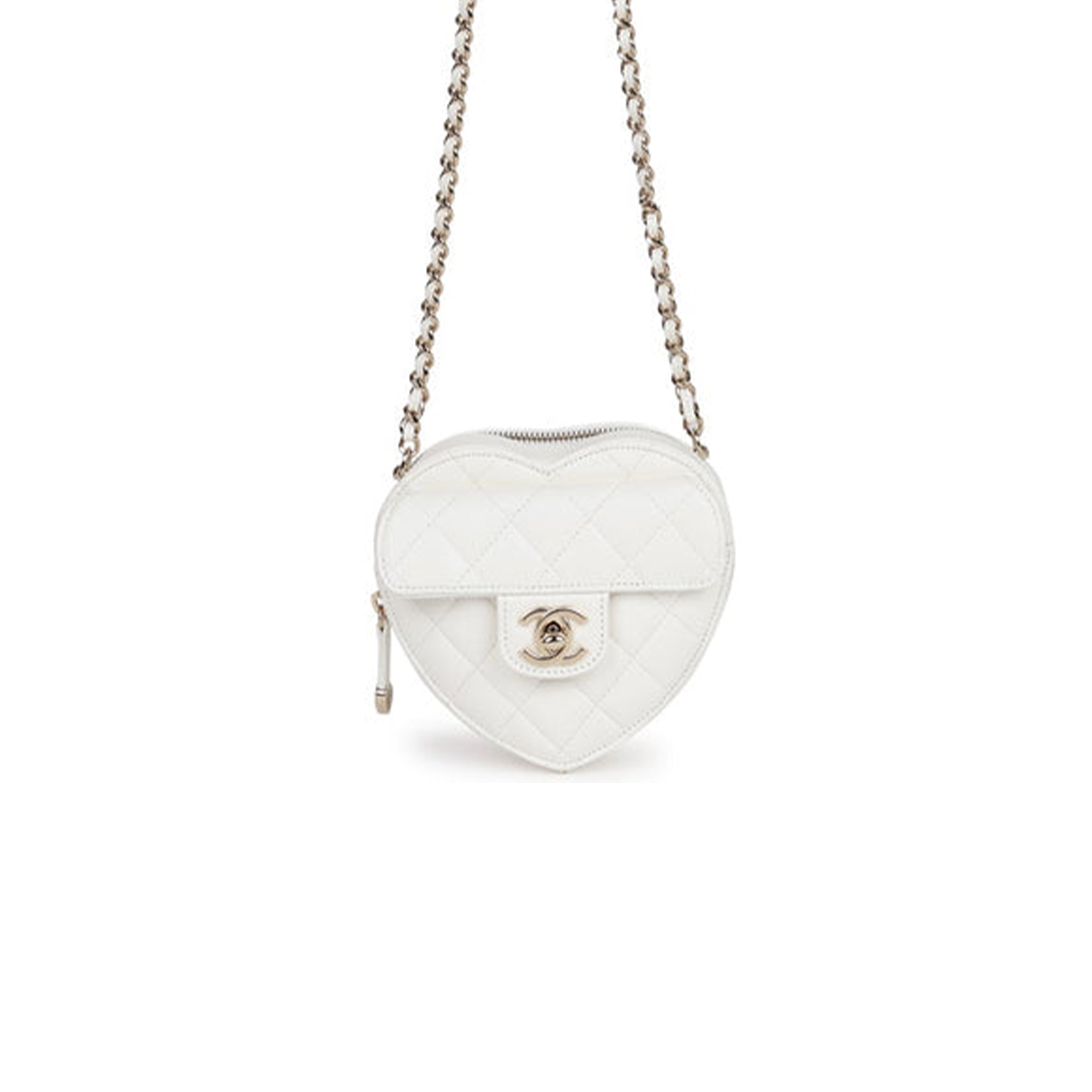 CHANEL CC IN LOVE HEART CLUTCH WITH CHAIN WHITE LAMBSKIN LIGHT GOLD HARDWARE (13*13*5cm) CHANEL CC IN LOVE HEART CLUTCH WITH CHAIN WHITE LAMBSKIN LIGHT GOLD HARDWARE (13*13*5cm)
